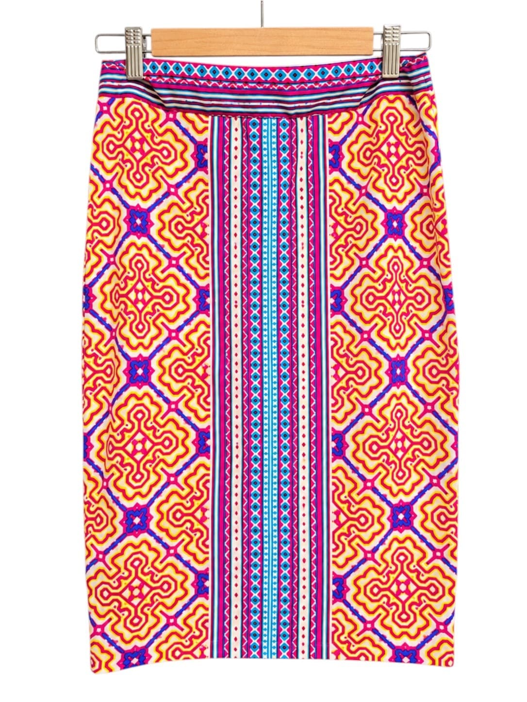 TIGERLILY Purple Multicolour Geometric Print Stretch Pencil Midi Skirt Size L — photo 3 of 6