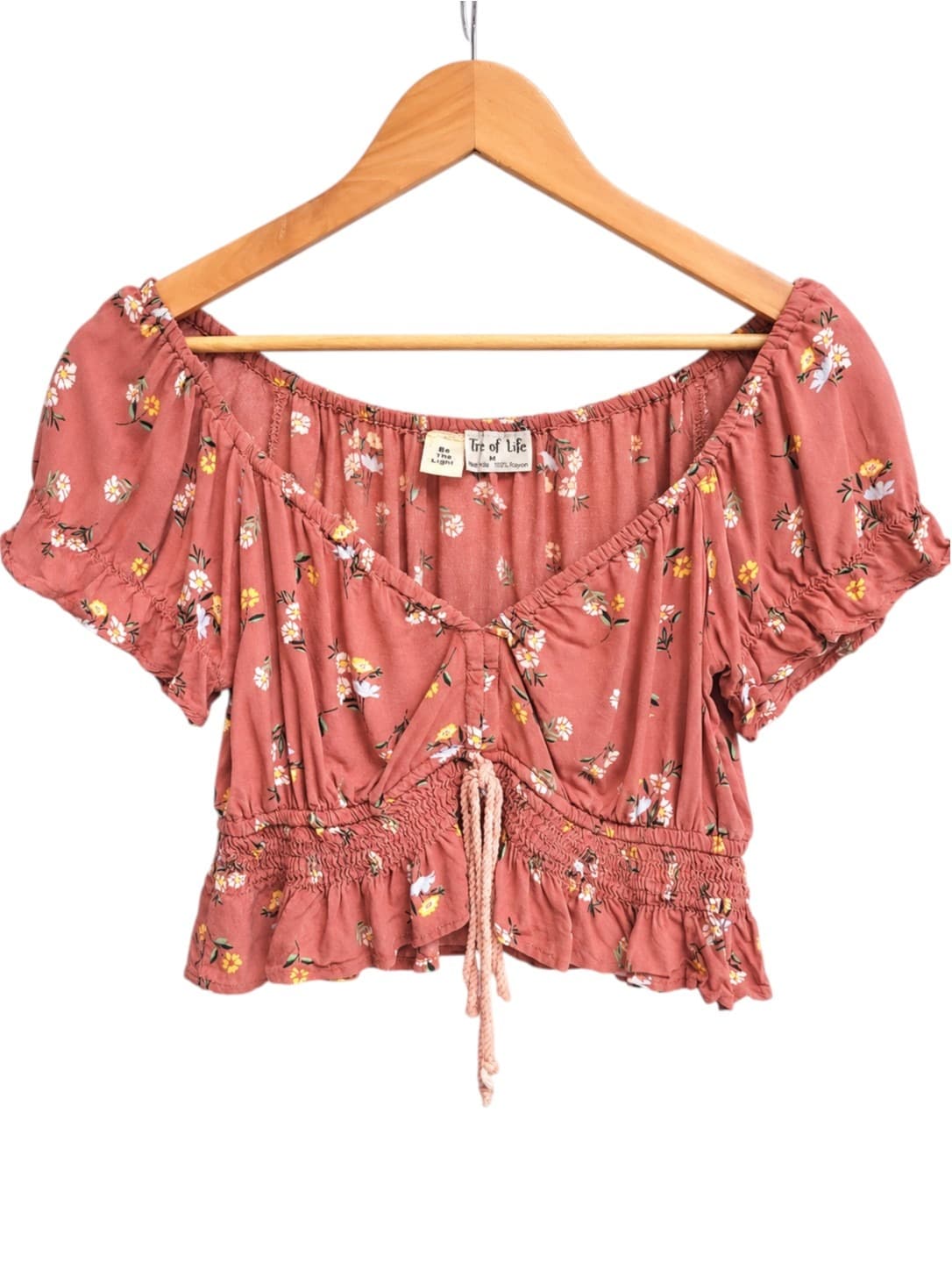 Tree of Life Floral Crop Top Dusty Pink Off Shoulder Boho Women's Size M — photo 2 of 6
