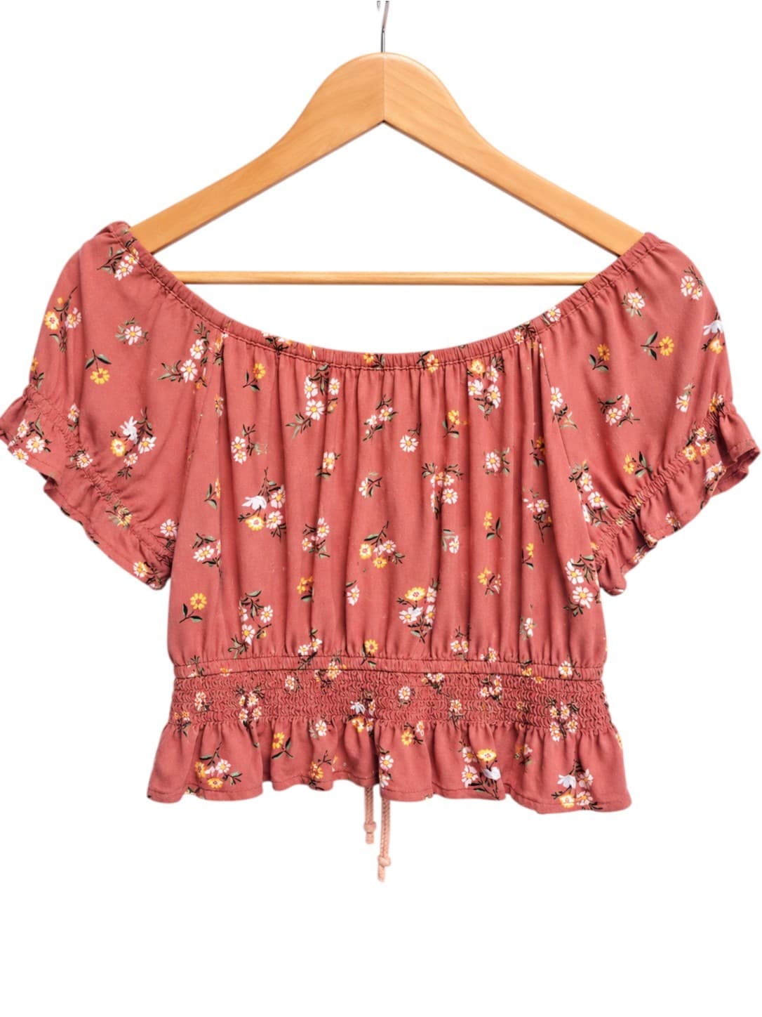 Tree of Life Floral Crop Top Dusty Pink Off Shoulder Boho Women's Size M — photo 3 of 6