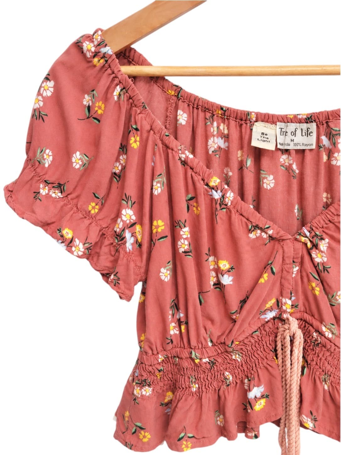 Tree of Life Floral Crop Top Dusty Pink Off Shoulder Boho Women's Size M — photo 1 of 6