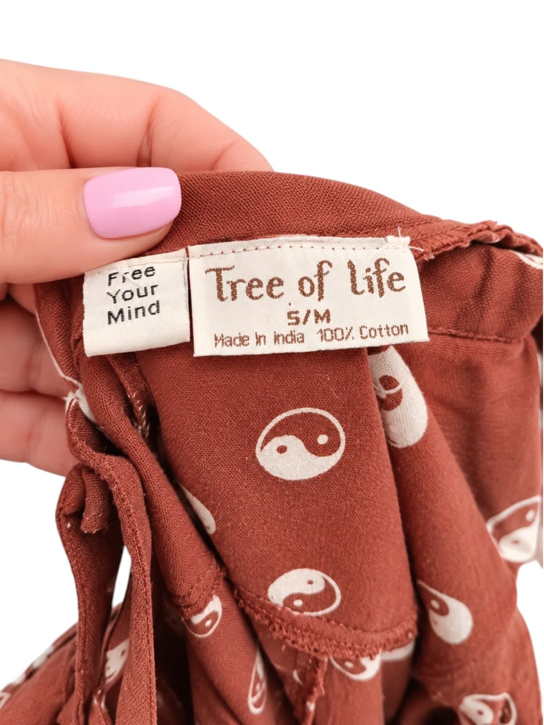 Tree of Life Womens Playsuit S/M Brown Yin Yang Print Cotton Boho Romper — photo 6 of 7