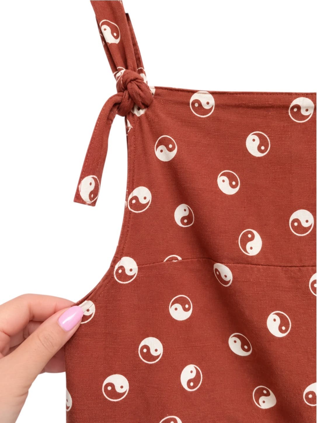 Tree of Life Womens Playsuit S/M Brown Yin Yang Print Cotton Boho Romper — photo 1 of 7