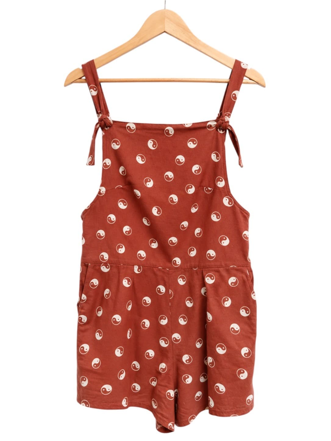 Tree of Life Womens Playsuit S/M Brown Yin Yang Print Cotton Boho Romper — photo 2 of 7