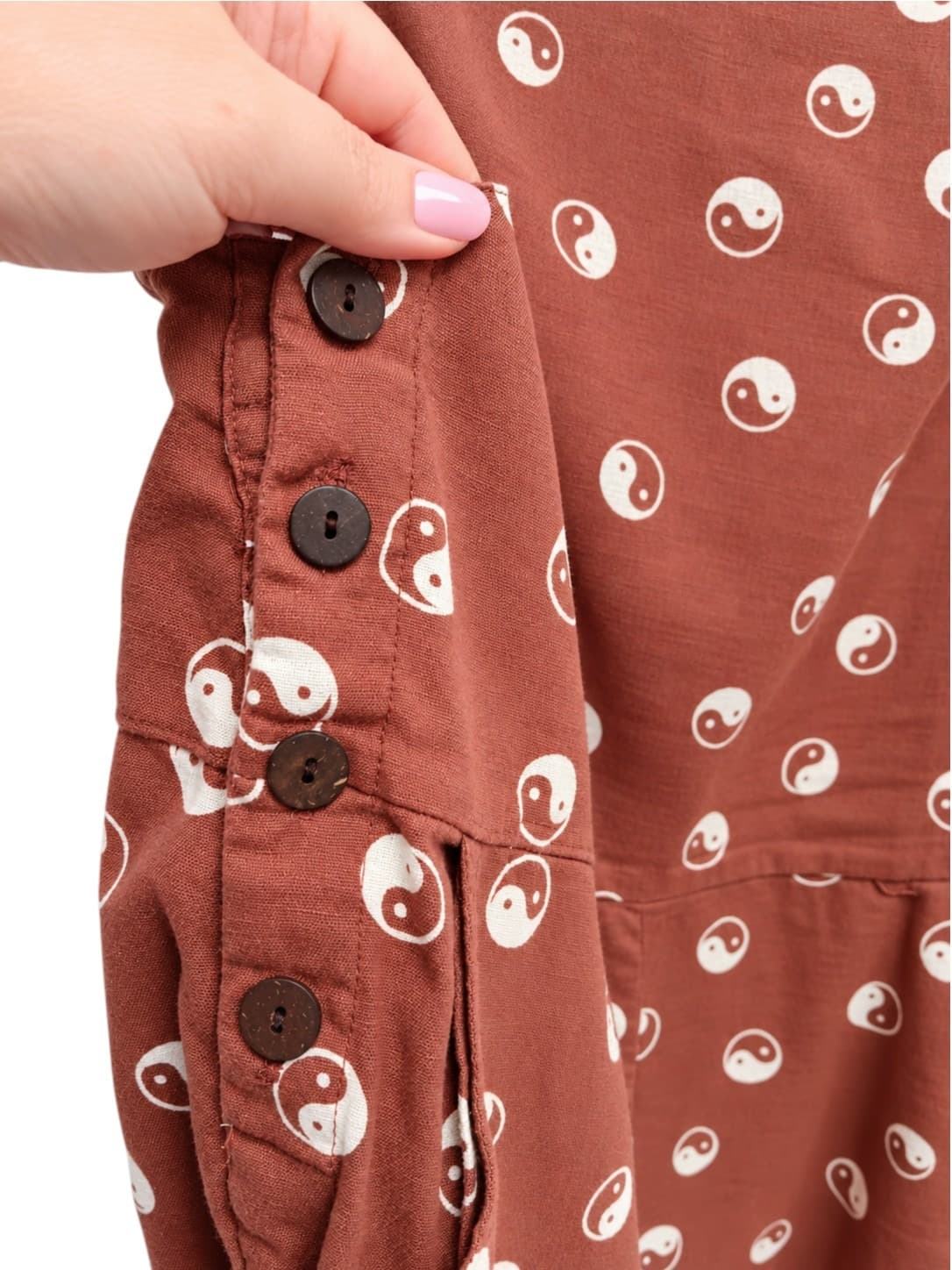 Tree of Life Womens Playsuit S/M Brown Yin Yang Print Cotton Boho Romper — photo 3 of 7
