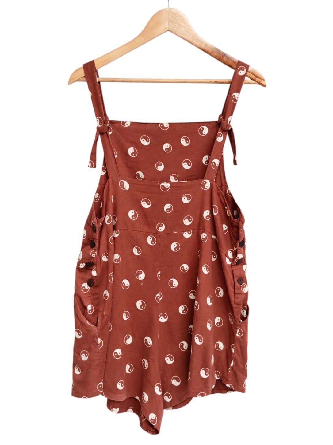 Tree of Life Womens Playsuit S/M Brown Yin Yang Print Cotton Boho Romper — photo 5 of 7