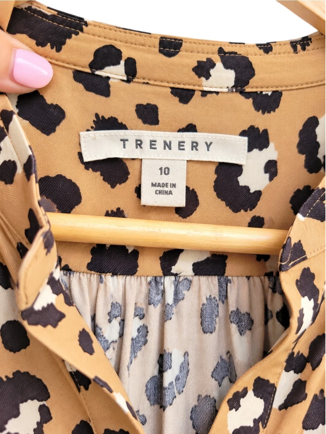 Trenery Leopard Print Midi Dress Womens 10 Tan Black Belted Long Sleeve — photo 3 of 5