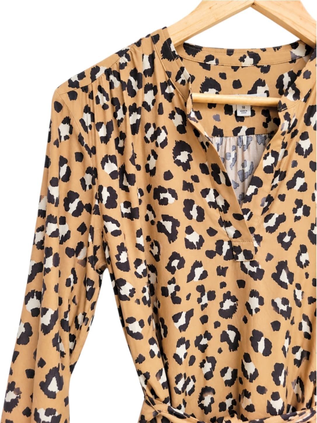 Trenery Leopard Print Midi Dress Womens 10 Tan Black Belted Long Sleeve — photo 1 of 5