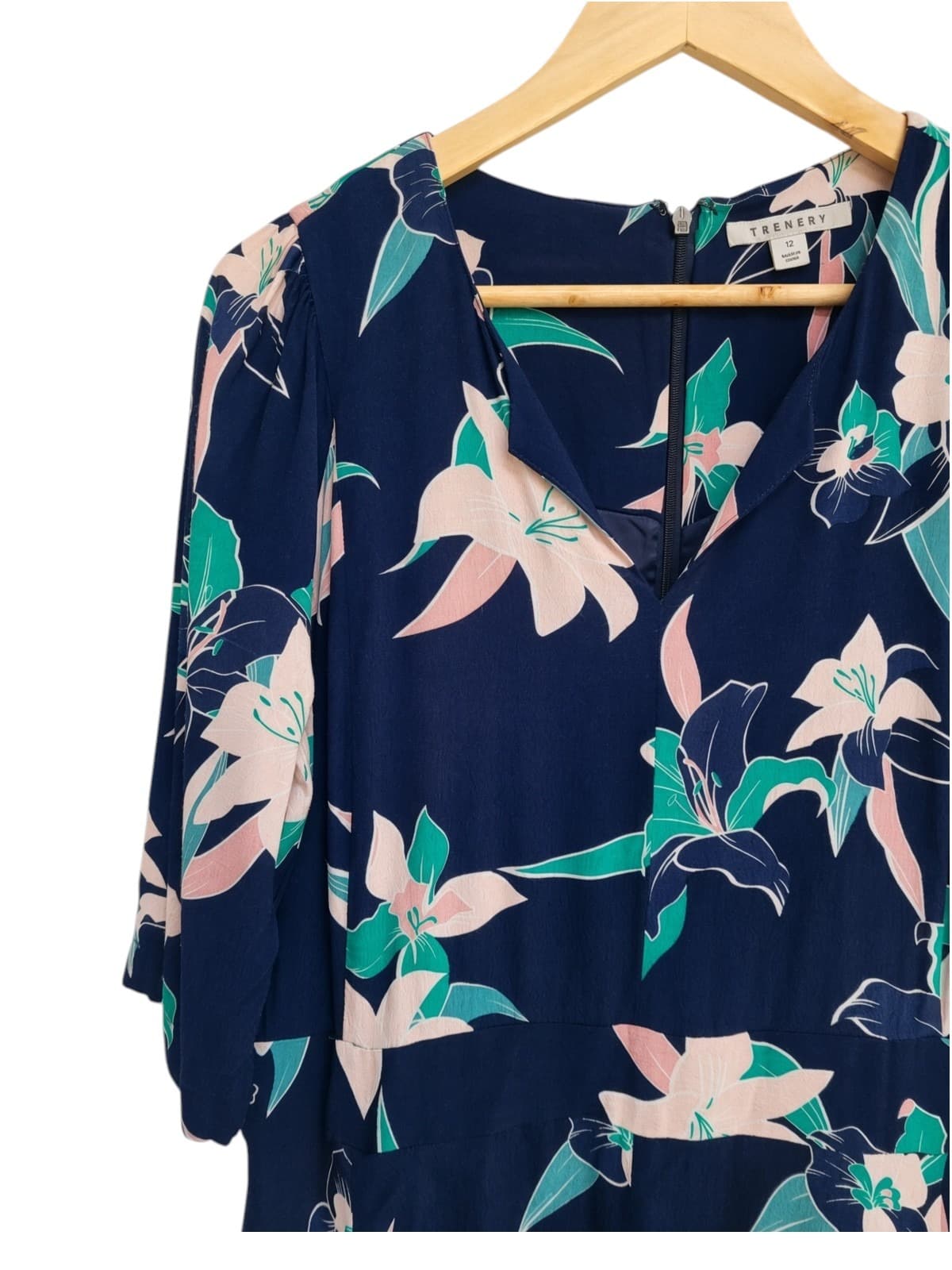 Trenery Navy Floral Print Midi Dress Size 12 — photo 1 of 7