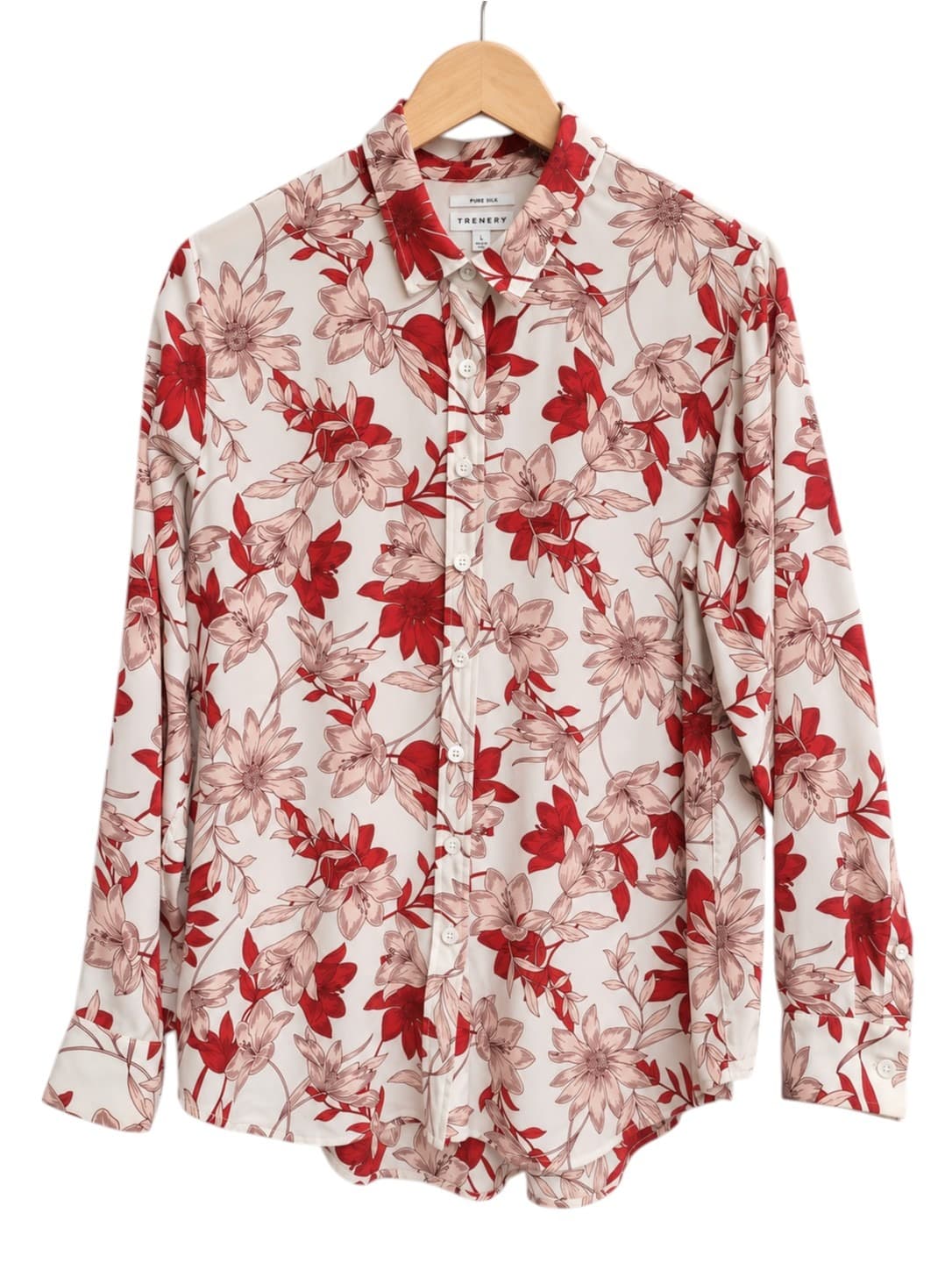Trenery Pure Silk Floral Shirt Womens L Red Pink Long Sleeve Button Up — photo 2 of 6