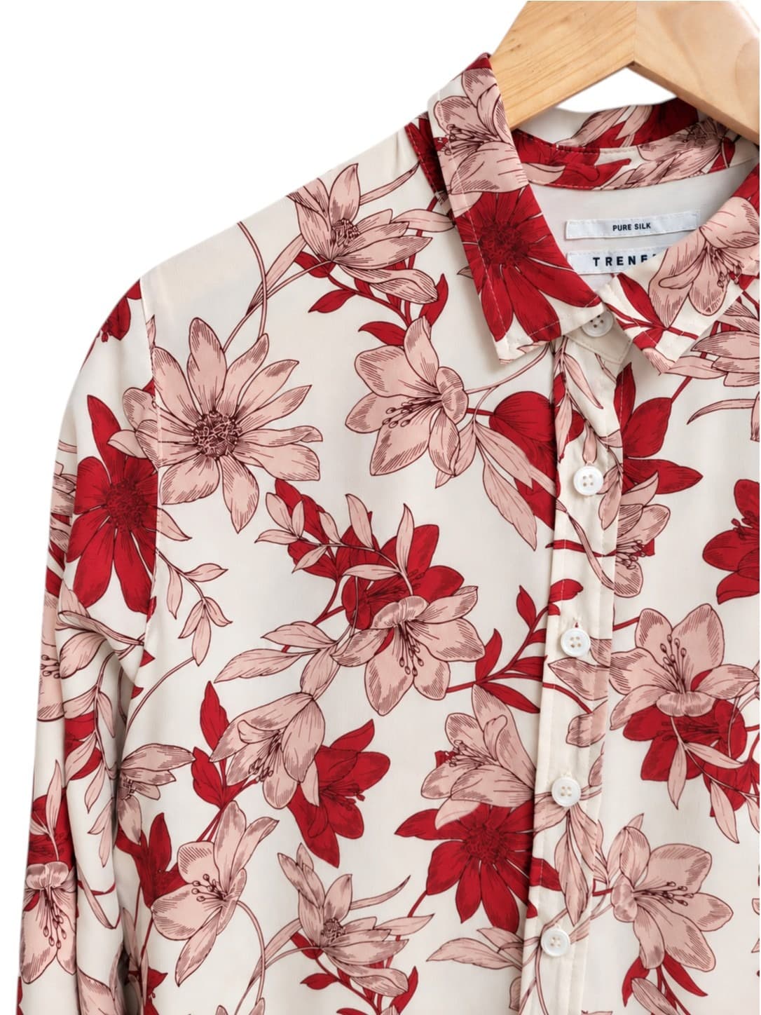 Trenery Pure Silk Floral Shirt Womens L Red Pink Long Sleeve Button Up — photo 1 of 6