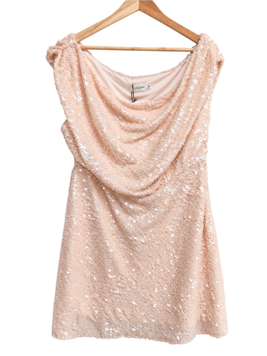 Tussah Bento Mini Dress Size 14 Pale Pink Sequin One Shoulder Cowl Party — photo 2 of 10