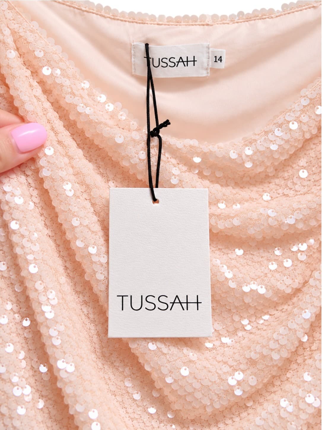 Tussah Bento Mini Dress Size 14 Pale Pink Sequin One Shoulder Cowl Party — photo 8 of 10