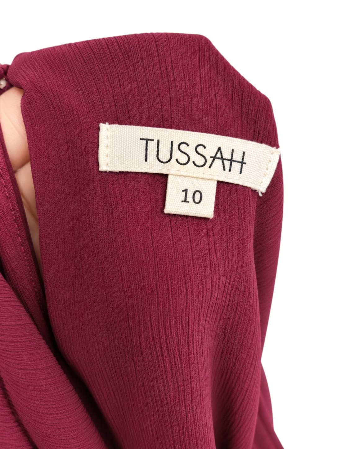 TUSSAH Burgundy Dolman Sleeve Tie Waist Tulip Hem Midi Dress Size 10 — photo 7 of 8