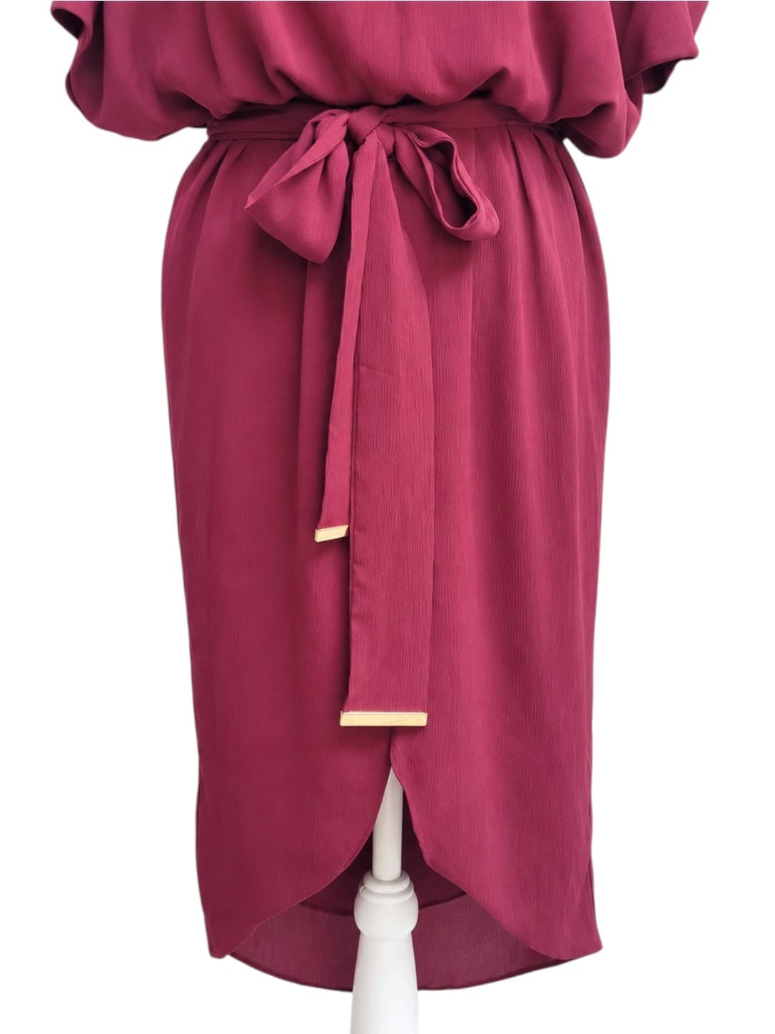 TUSSAH Burgundy Dolman Sleeve Tie Waist Tulip Hem Midi Dress Size 10 — photo 5 of 8