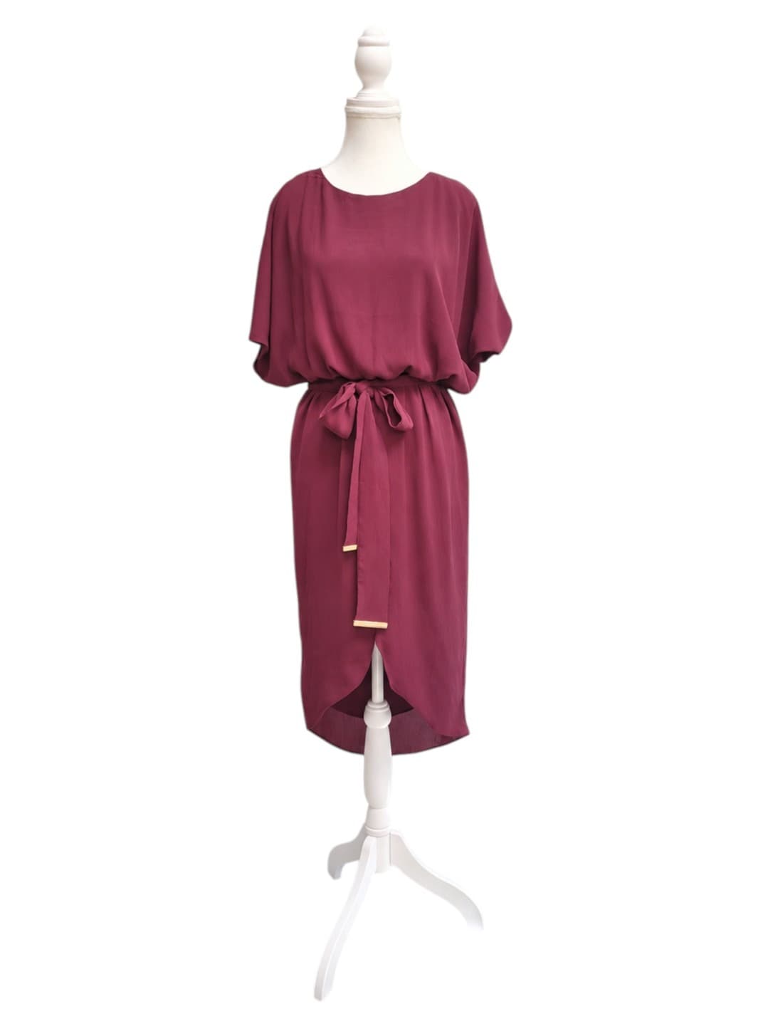 TUSSAH Burgundy Dolman Sleeve Tie Waist Tulip Hem Midi Dress Size 10 — photo 1 of 8