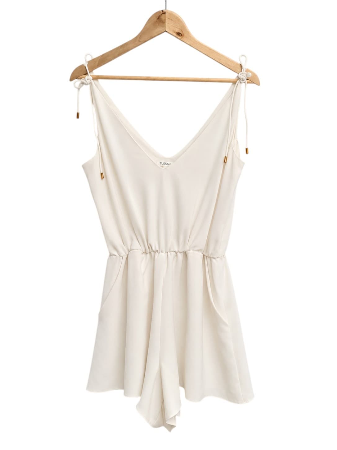 TUSSAH Ivory White V Neck Tie Shoulder Playsuit Romper Size 8 — photo 2 of 8