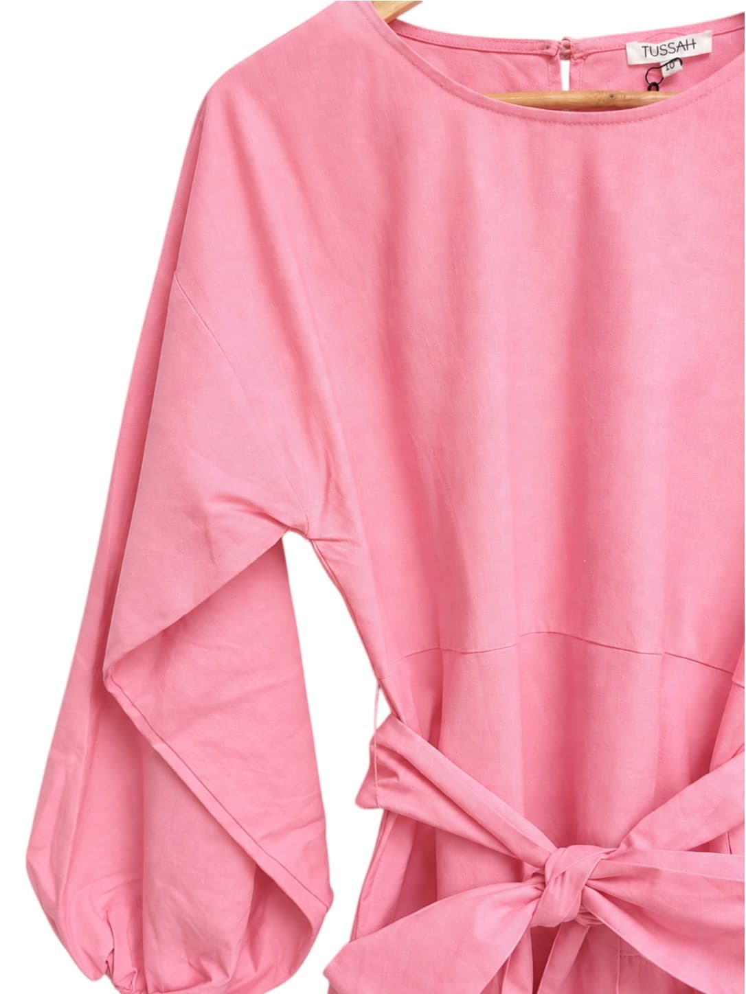 TUSSAH Milah Pink Linen Blend Tie Waist Mini Dress BNWT Size 10 — photo 2 of 9