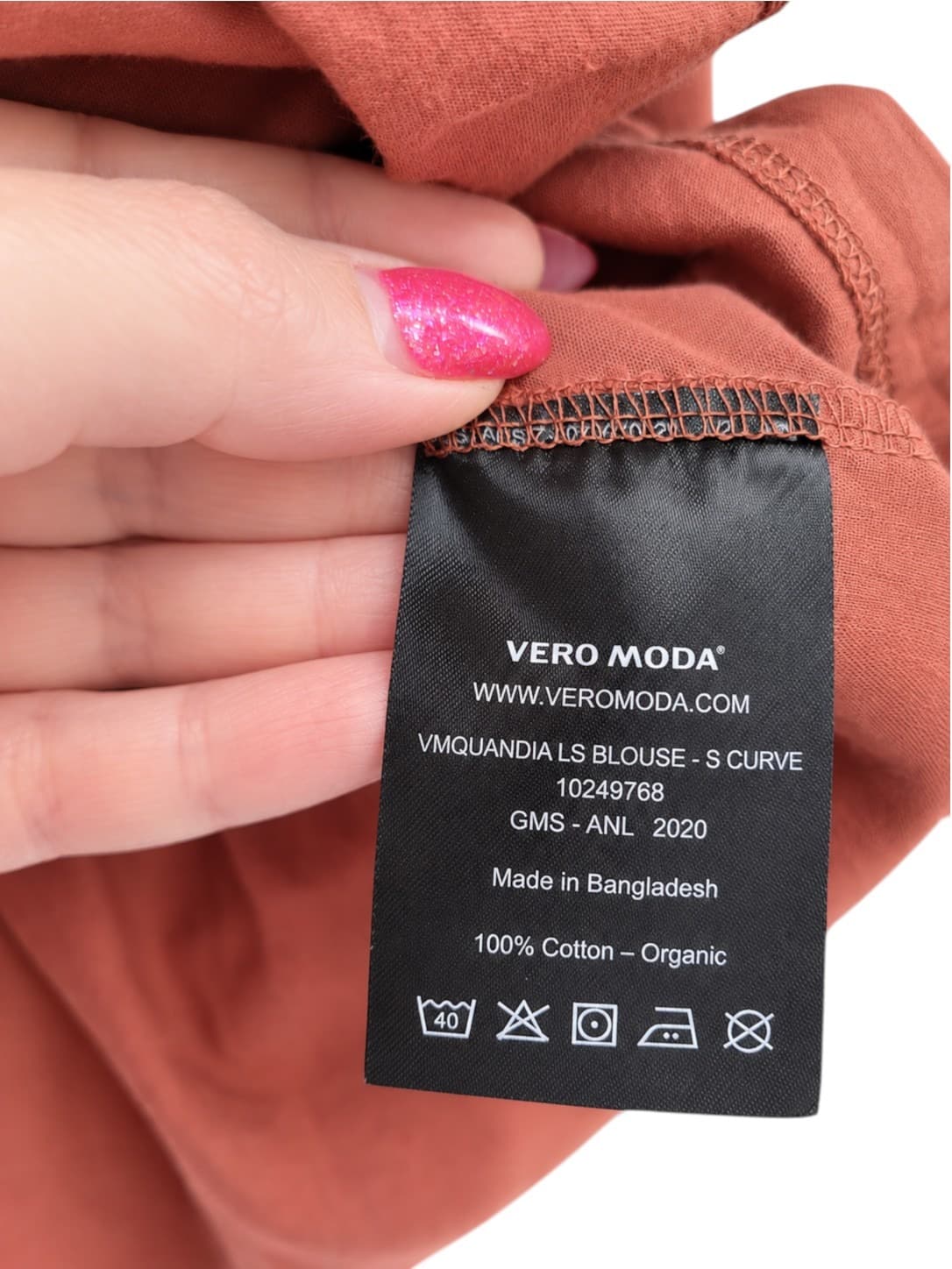 VERO MODA Rust Organic Cotton Peplum Long Sleeve Top Curve Size 18-20 — photo 6 of 7