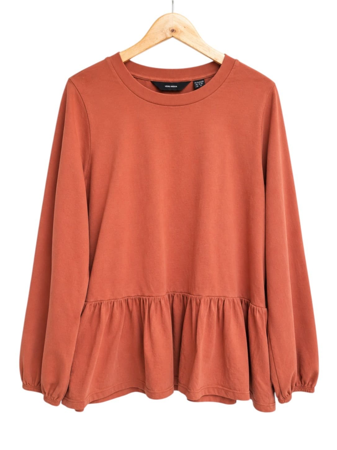 VERO MODA Rust Organic Cotton Peplum Long Sleeve Top Curve Size 18-20 — photo 1 of 7