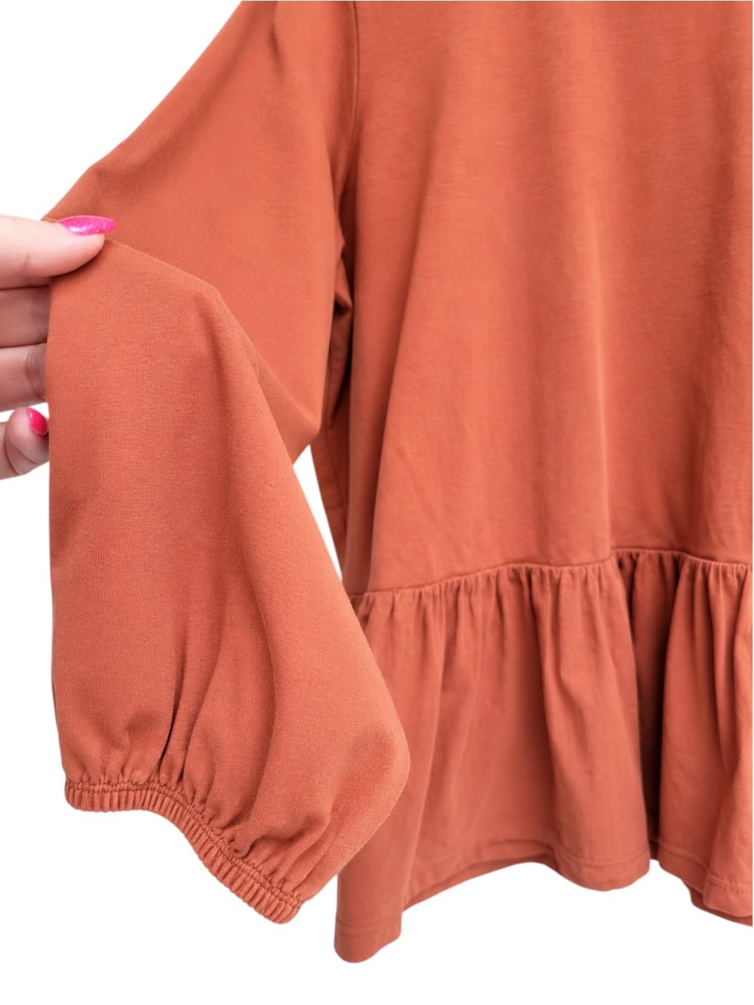 VERO MODA Rust Organic Cotton Peplum Long Sleeve Top Curve Size 18-20 — photo 2 of 7