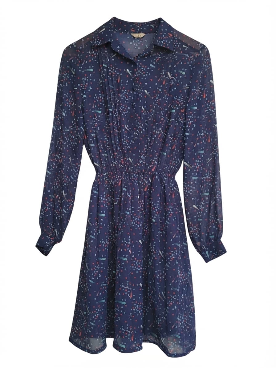 Vintage 1970s Japanese Navy Star Print Long Sleeve Shirt Dress — photo 2 of 9