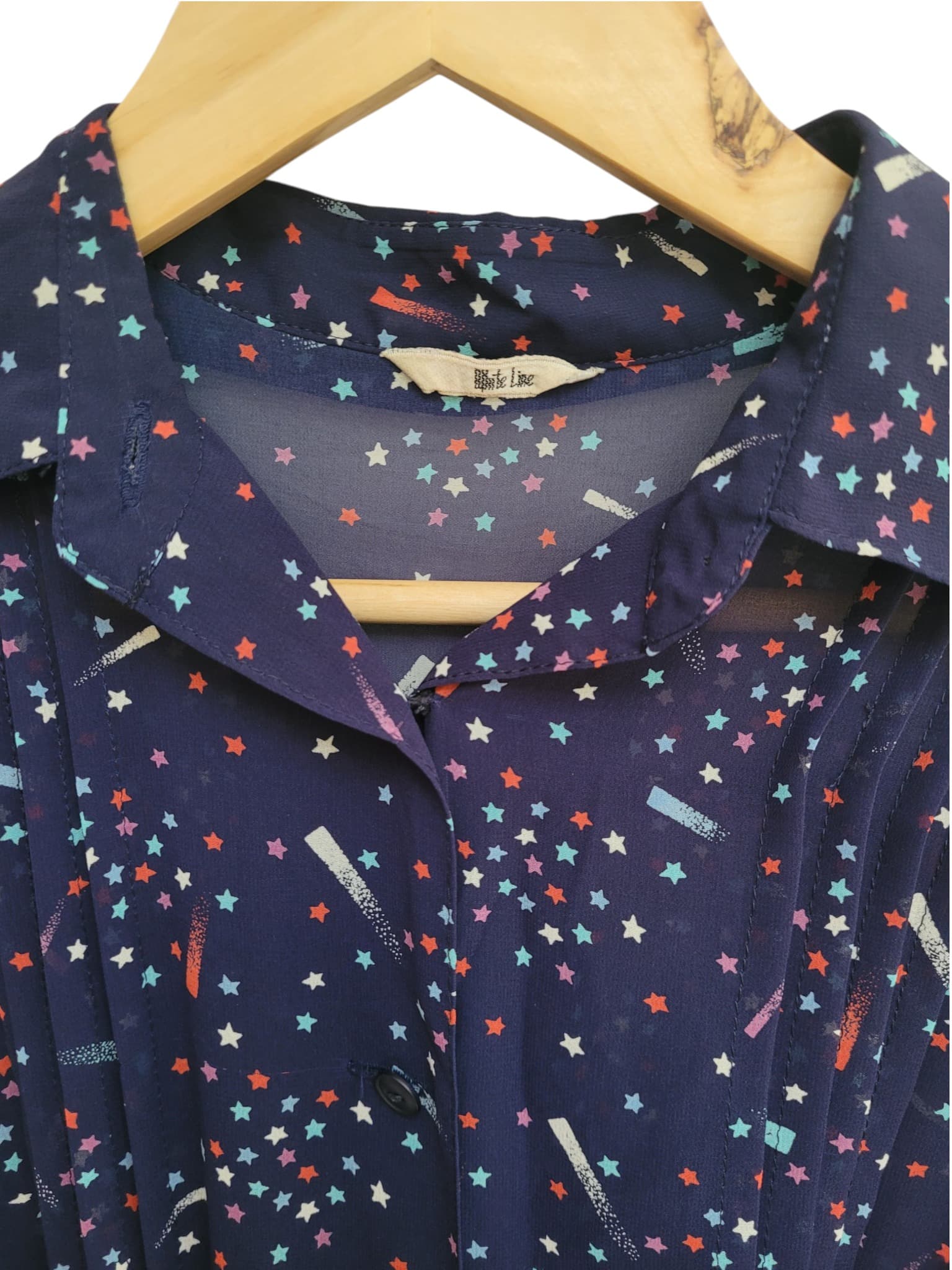 Vintage 1970s Japanese Navy Star Print Long Sleeve Shirt Dress — photo 3 of 9