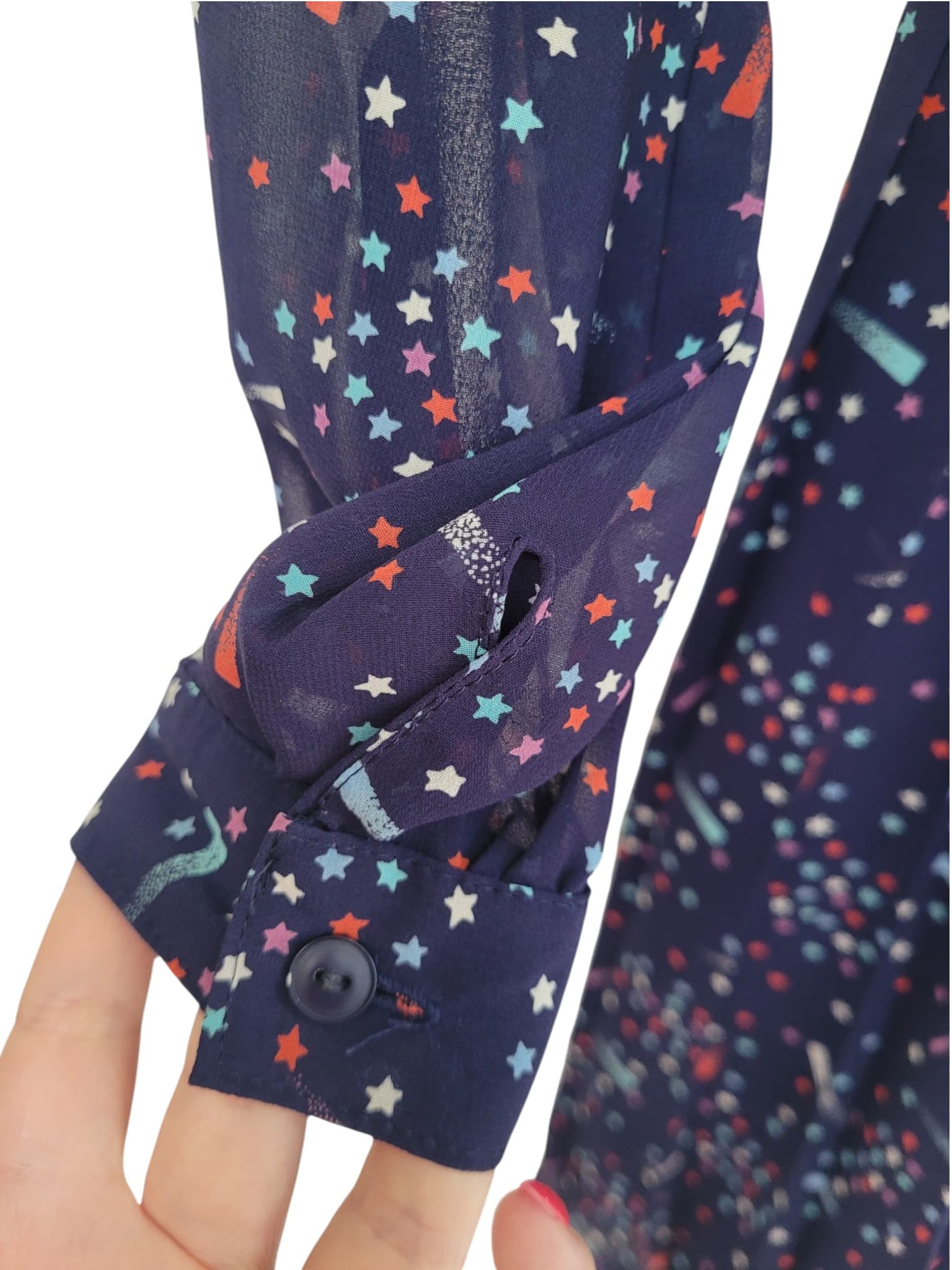 Vintage 1970s Japanese Navy Star Print Long Sleeve Shirt Dress — photo 7 of 9