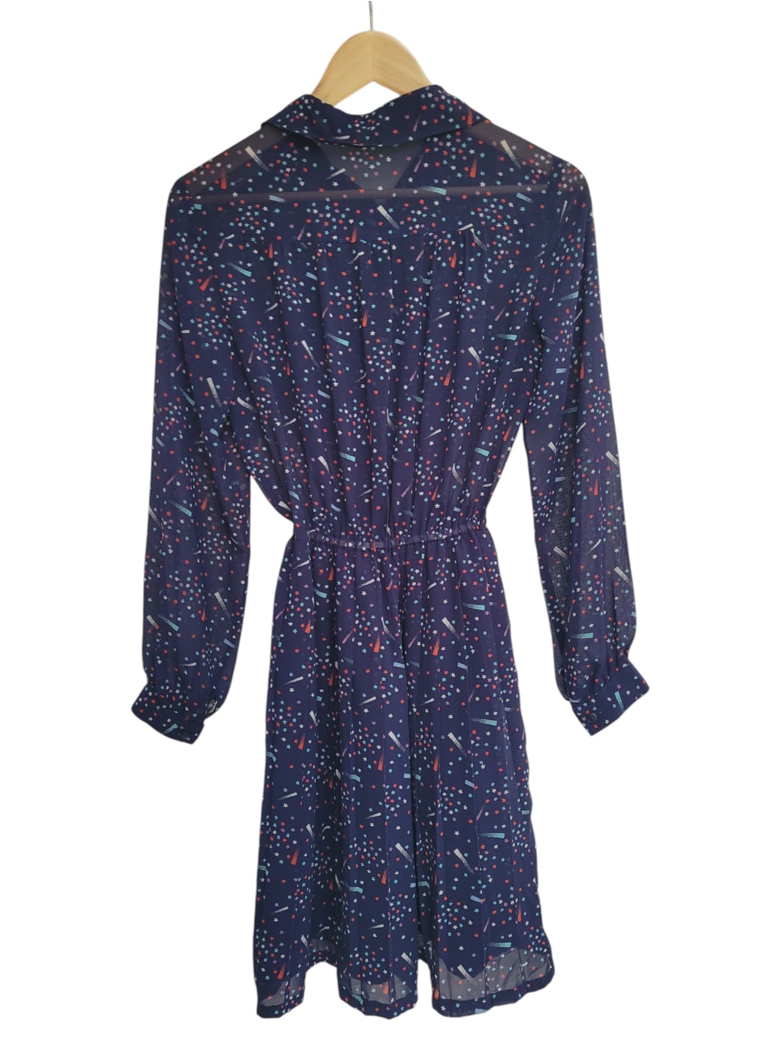 Vintage 1970s Japanese Navy Star Print Long Sleeve Shirt Dress — photo 9 of 9