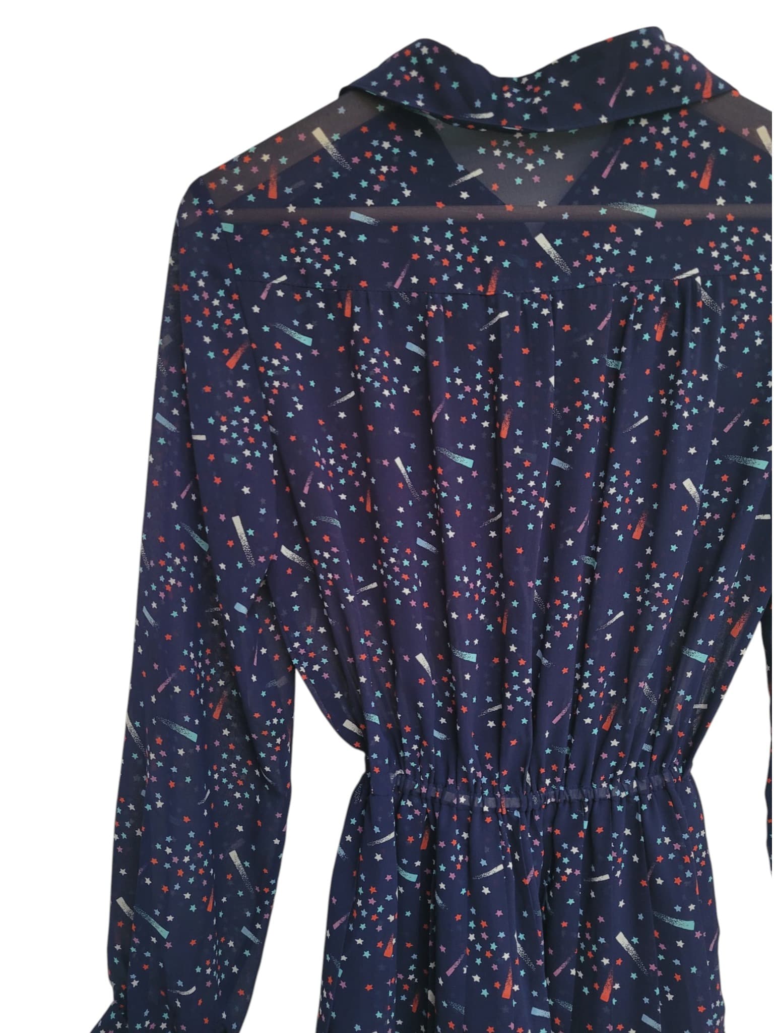 Vintage 1970s Japanese Navy Star Print Long Sleeve Shirt Dress — photo 8 of 9
