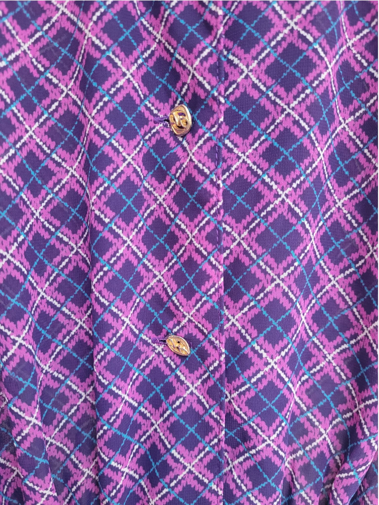 Vintage 1970s Japanese Purple Blue Plaid Shirt Dress Size 9 approx Aus 6 — photo 3 of 6