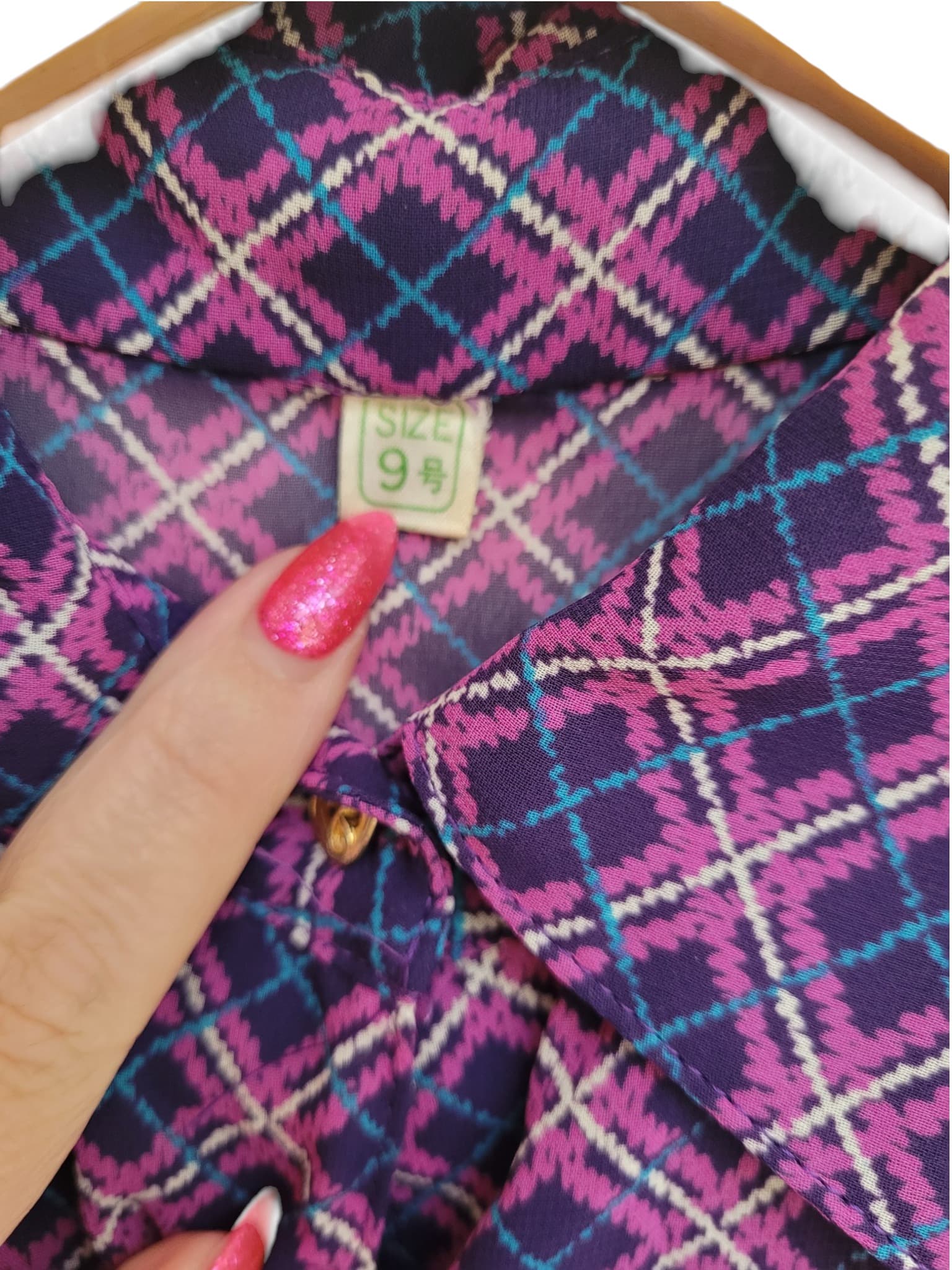 Vintage 1970s Japanese Purple Blue Plaid Shirt Dress Size 9 approx Aus 6 — photo 6 of 6