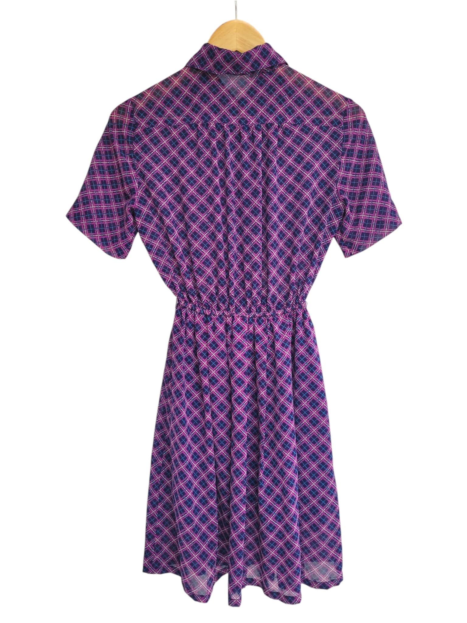 Vintage 1970s Japanese Purple Blue Plaid Shirt Dress Size 9 approx Aus 6 — photo 5 of 6