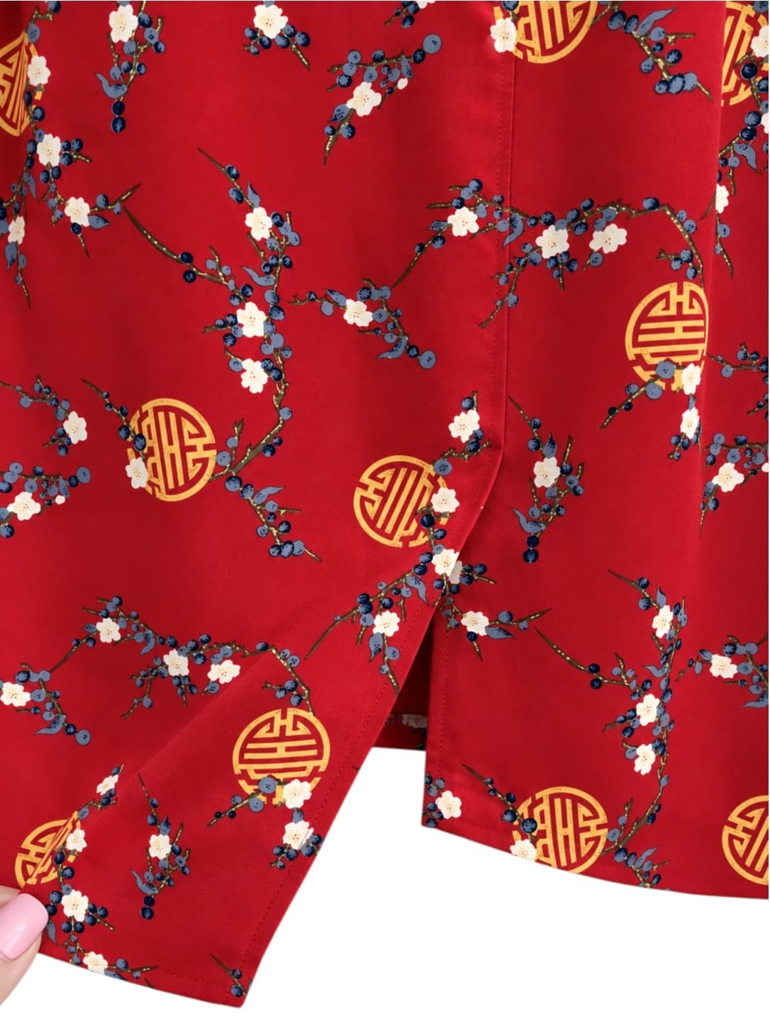Vintage 70s Style Red Floral Midi Skirt Asian Inspired Women's Size 10 — photo 5 of 7
