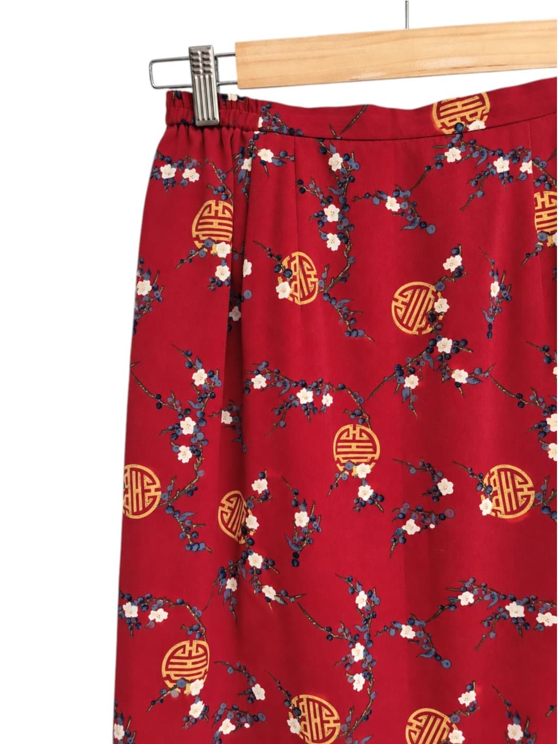 Vintage 70s Style Red Floral Midi Skirt Asian Inspired Women's Size 10 — photo 1 of 7