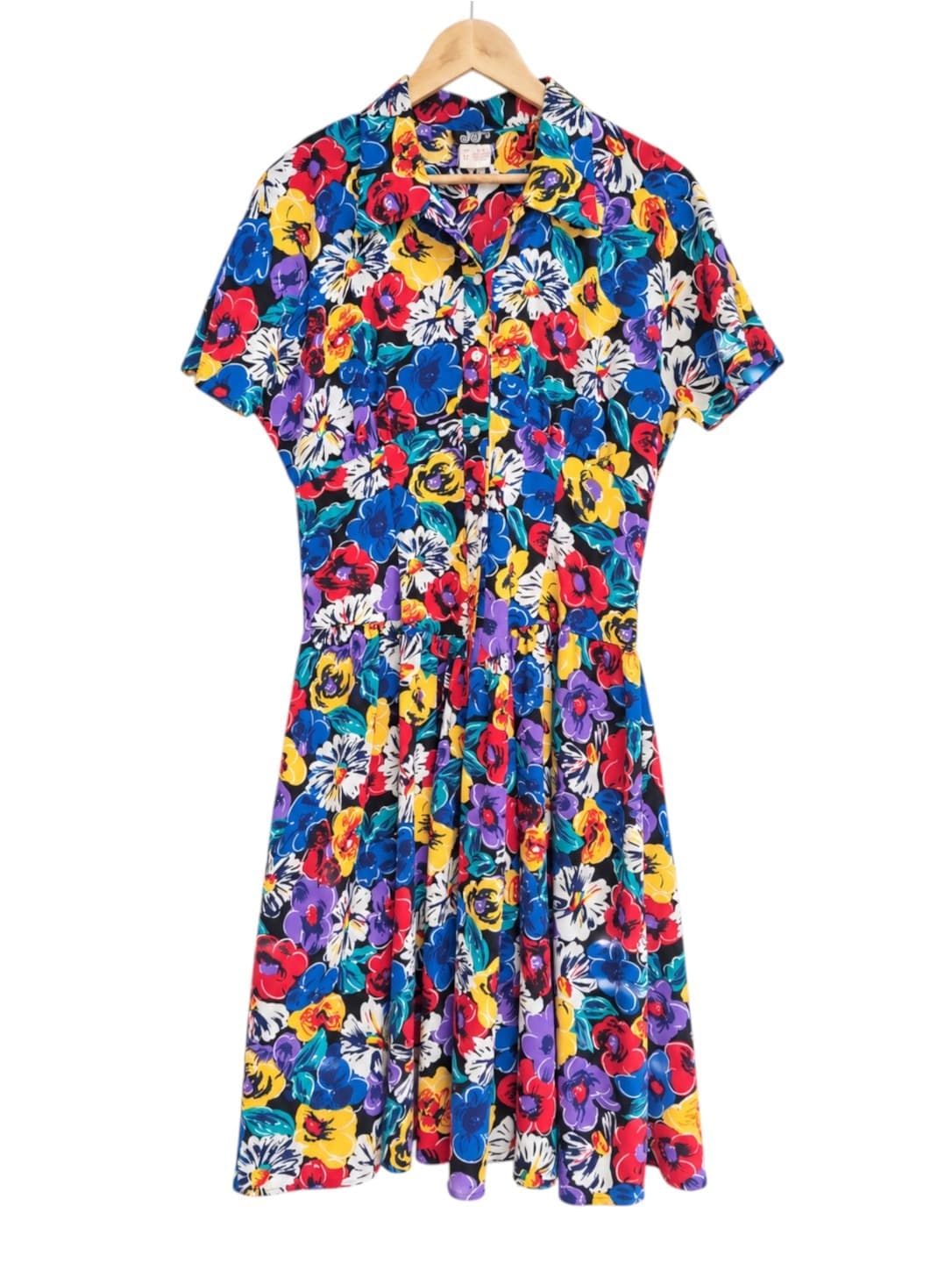 VINTAGE 80s Julee Jones Bold Floral Button Front Midi Shirt Dress Size 12 Modern 6-8 — photo 1 of 6