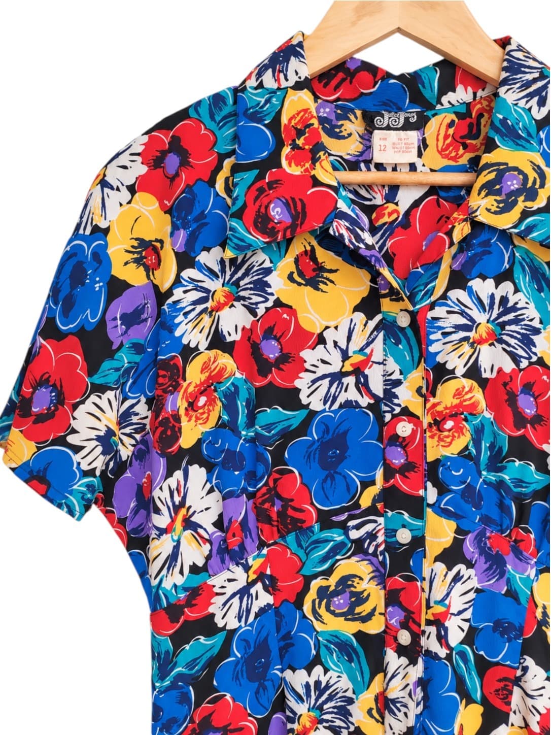 VINTAGE 80s Julee Jones Bold Floral Button Front Midi Shirt Dress Size 12 Modern 6-8 — photo 2 of 6