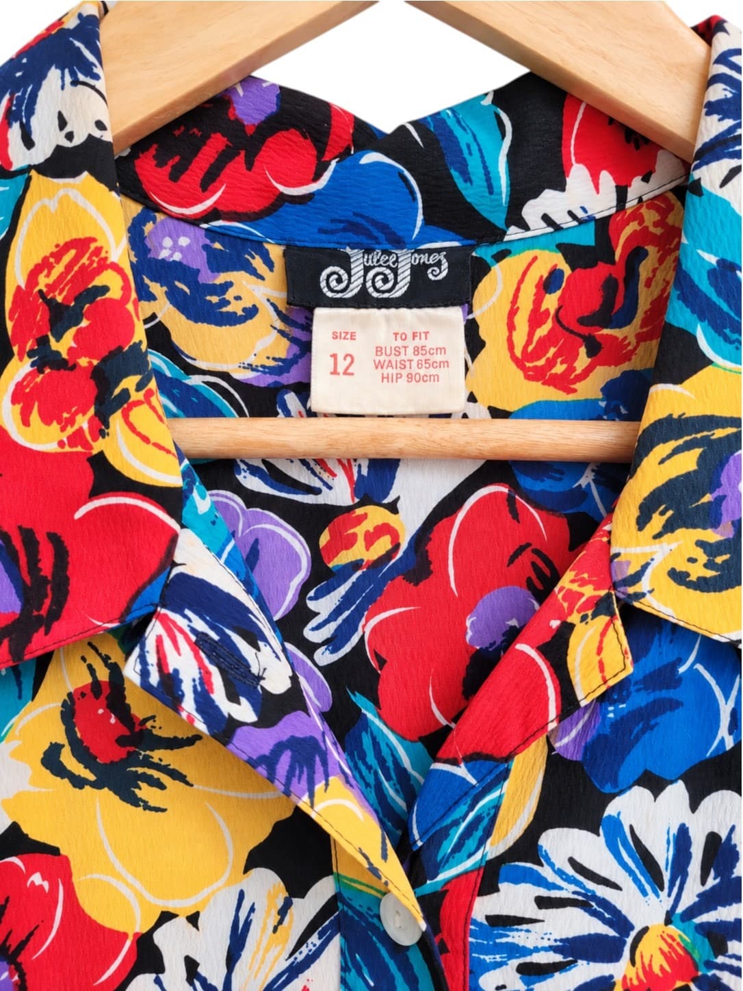 VINTAGE 80s Julee Jones Bold Floral Button Front Midi Shirt Dress Size 12 Modern 6-8 — photo 5 of 6