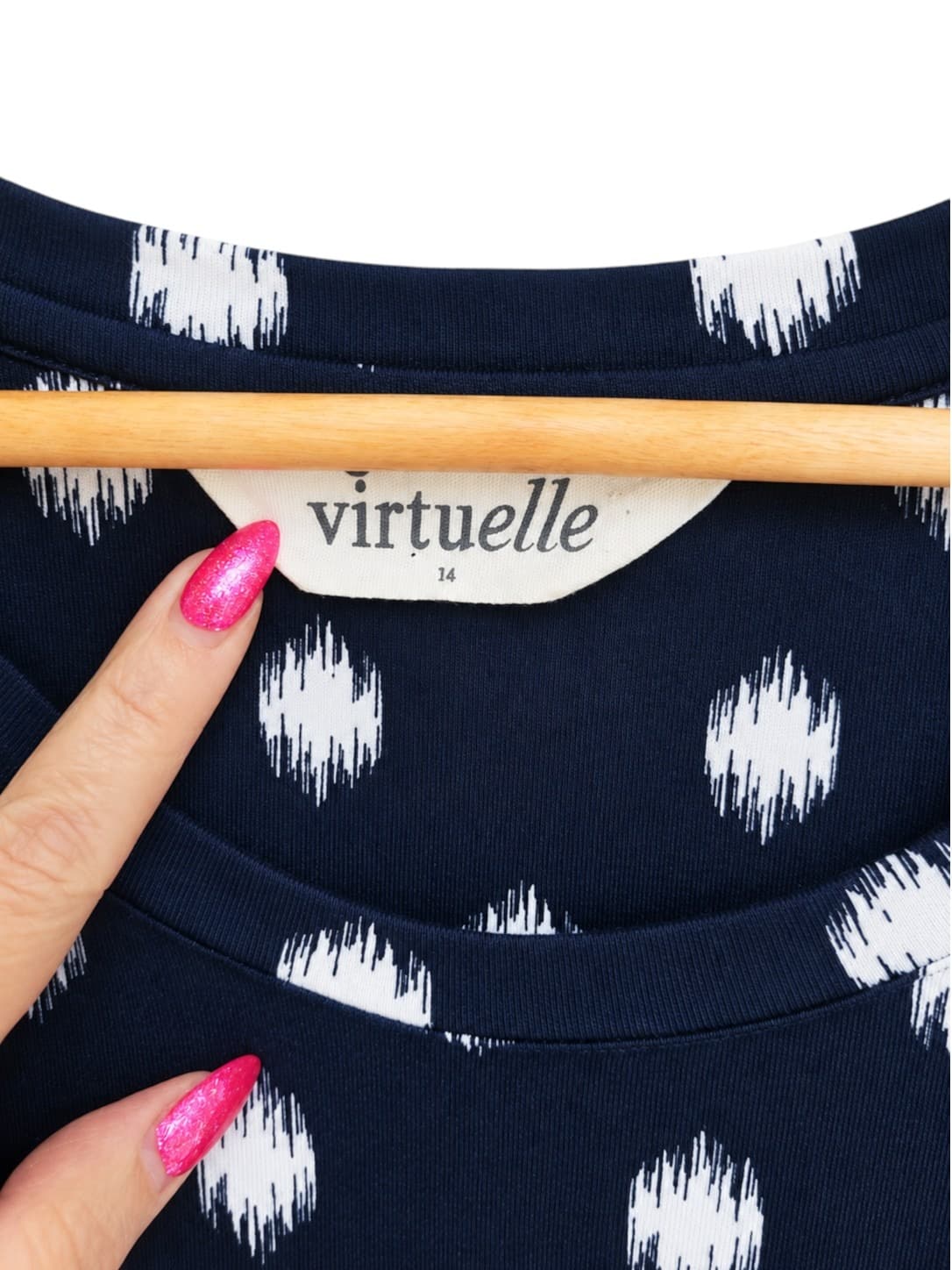 VIRTUELLE Navy White Ikat Spot Flutter Sleeve Cotton Dress Size 14 — photo 2 of 6