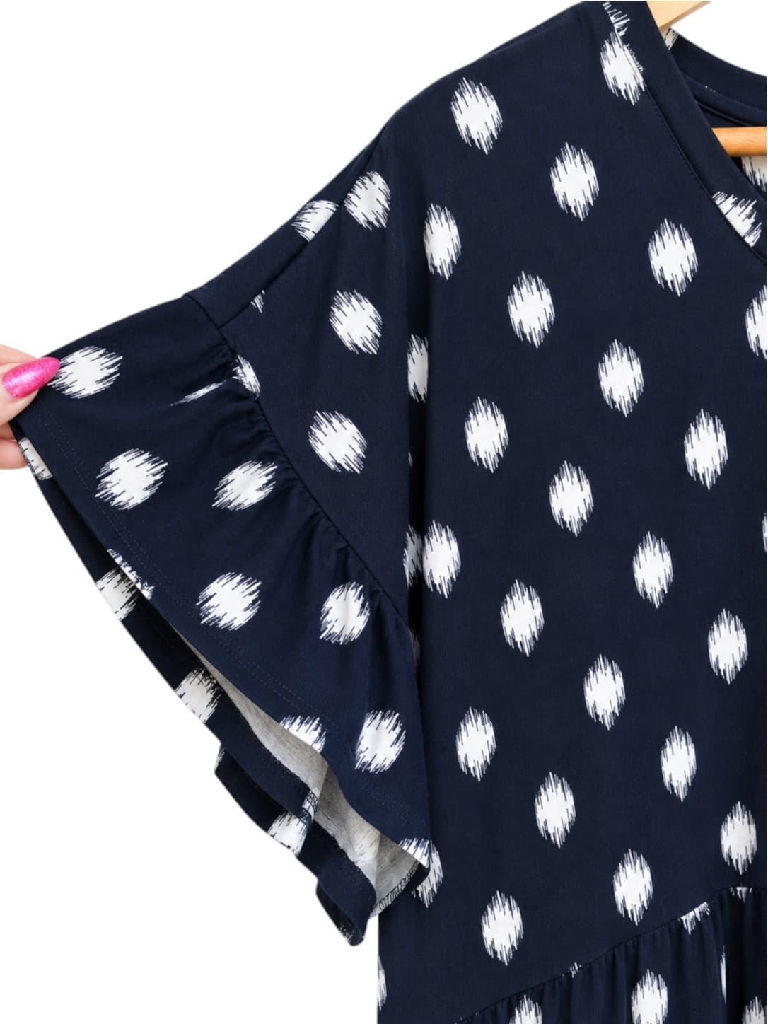 VIRTUELLE Navy White Ikat Spot Flutter Sleeve Cotton Dress Size 14 — photo 5 of 6