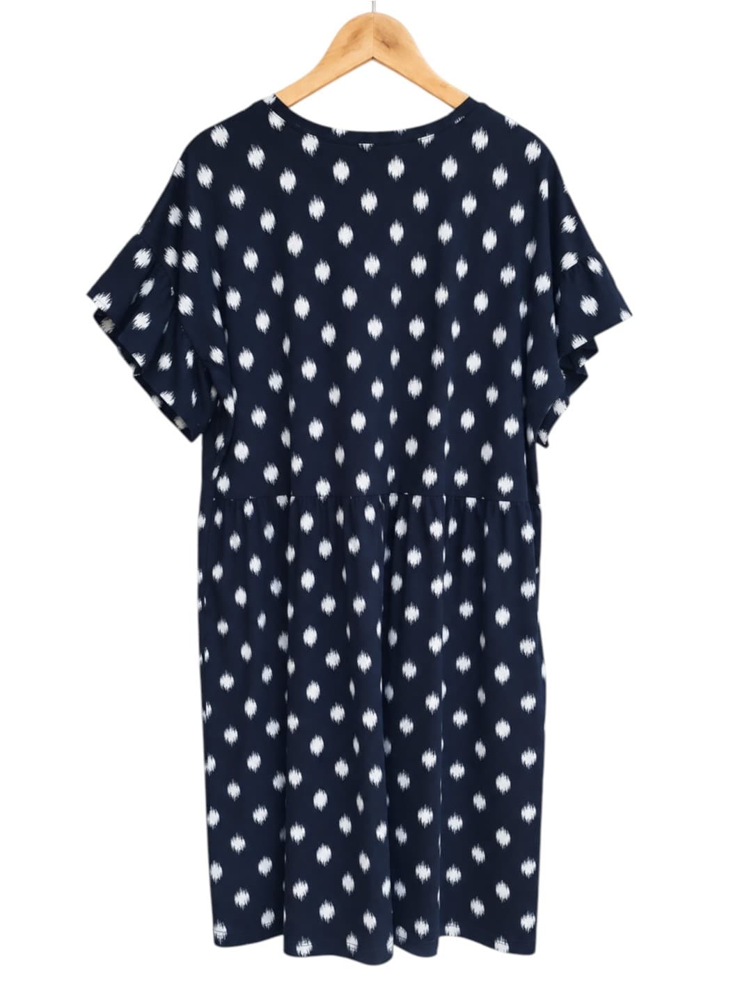 VIRTUELLE Navy White Ikat Spot Flutter Sleeve Cotton Dress Size 14 — photo 6 of 6