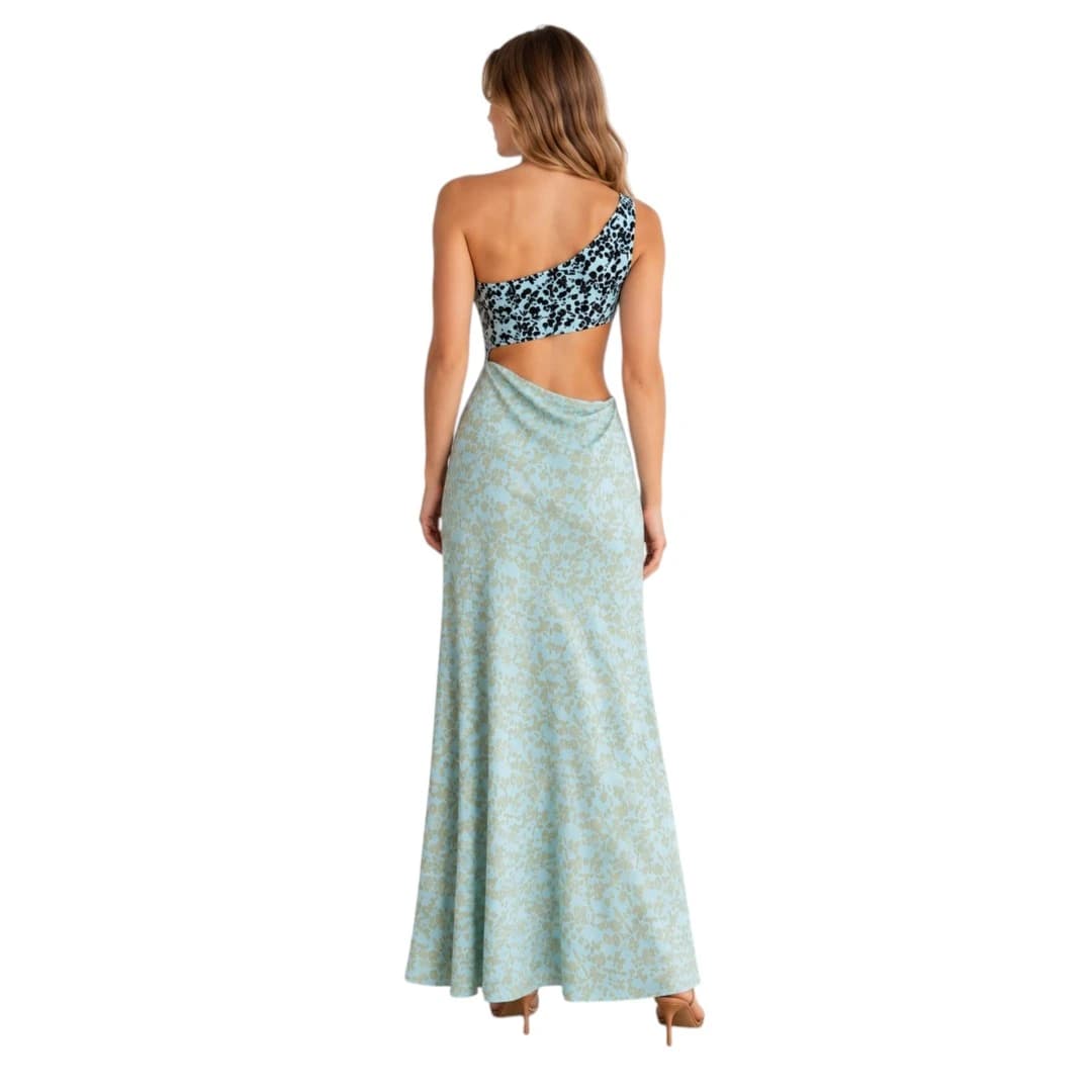 VRG GRL One Shoulder Midi Dress Floral Cut Out Blue Women's 4 — photo 3 of 9