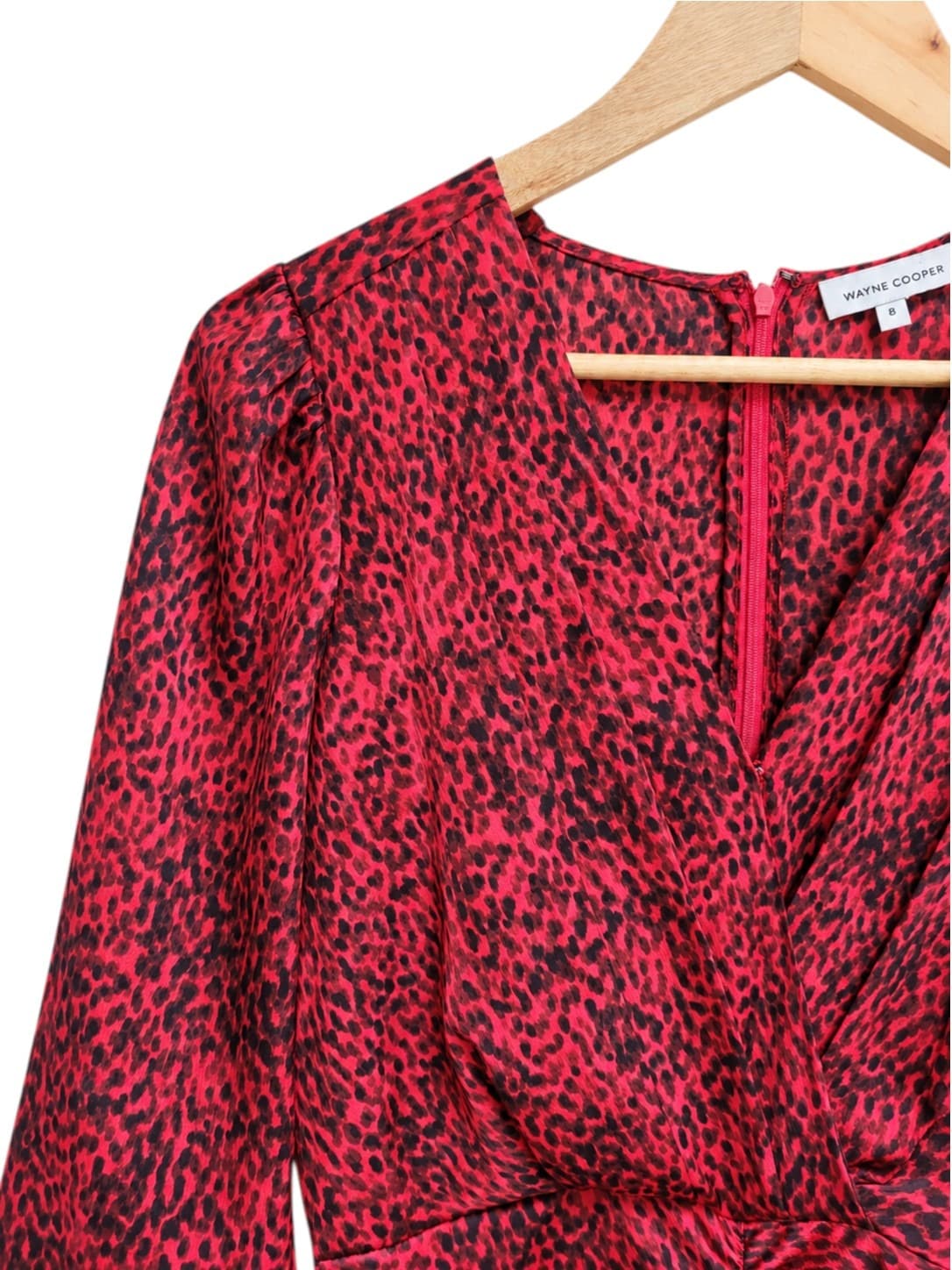 Wayne Cooper Womens Midi Dress Size 8 Pink Black Leopard Print Ruched — photo 1 of 7