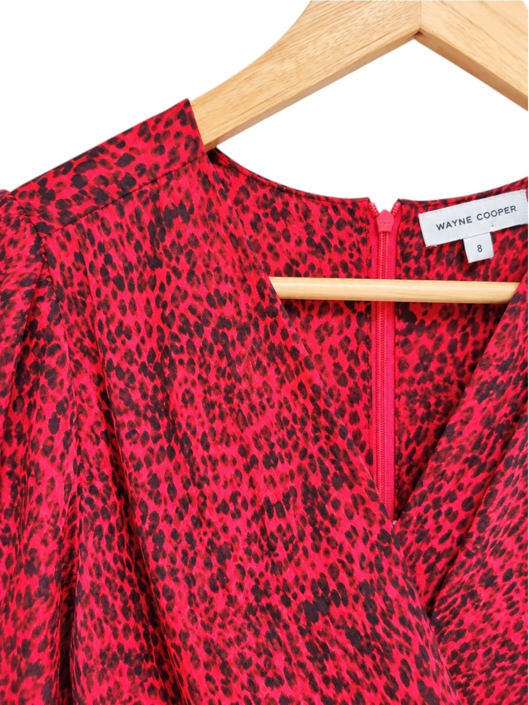 Wayne Cooper Womens Midi Dress Size 8 Pink Black Leopard Print Ruched — photo 6 of 7