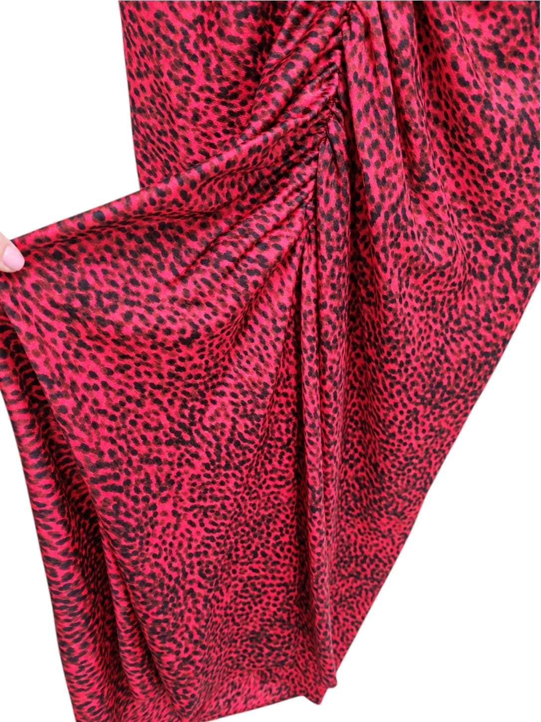 Wayne Cooper Womens Midi Dress Size 8 Pink Black Leopard Print Ruched — photo 3 of 7