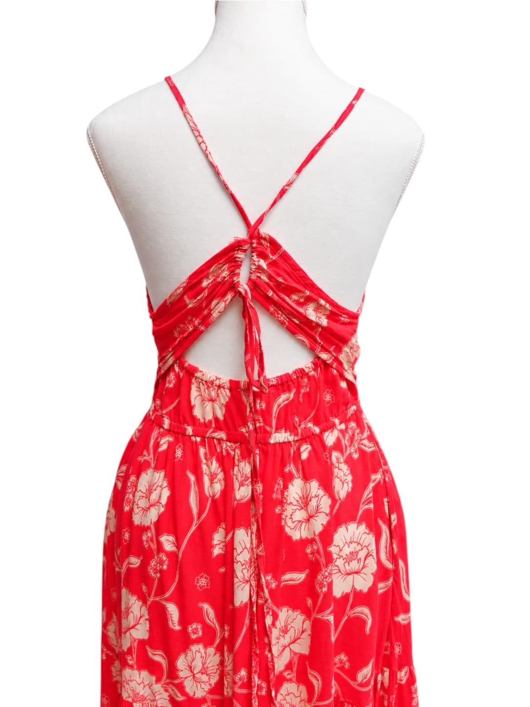 White Closet Womens Maxi Dress Size 10 Red Floral Halter Open Back Boho — photo 4 of 5