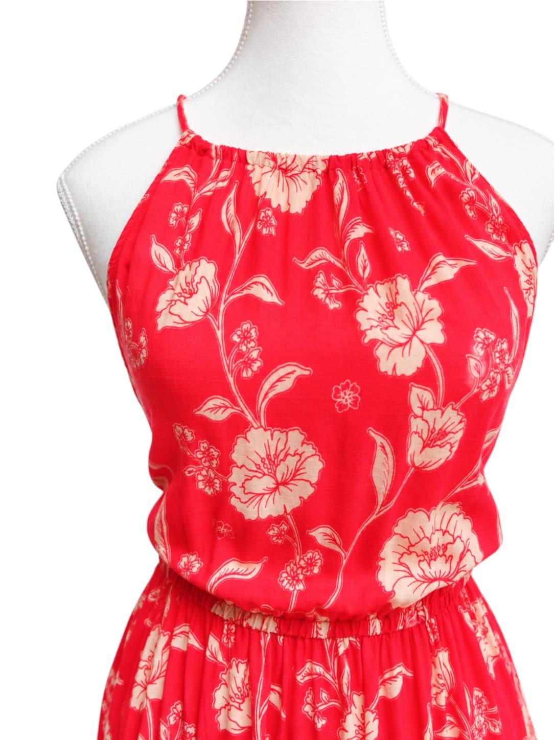 White Closet Womens Maxi Dress Size 10 Red Floral Halter Open Back Boho — photo 2 of 5