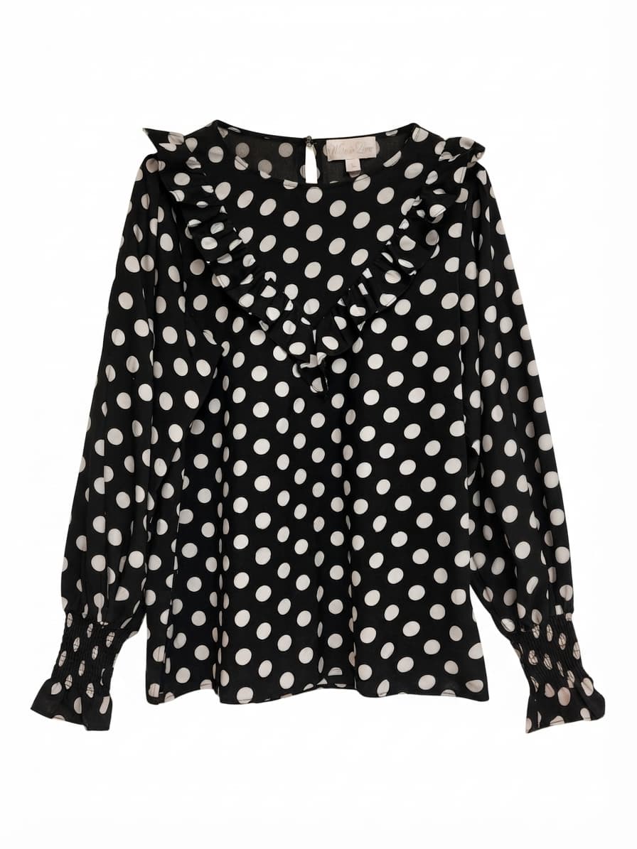 WISTERIA LANE Black White Polka Dot Ruffle Blouse Vintage Style Size 12 — photo 1 of 8