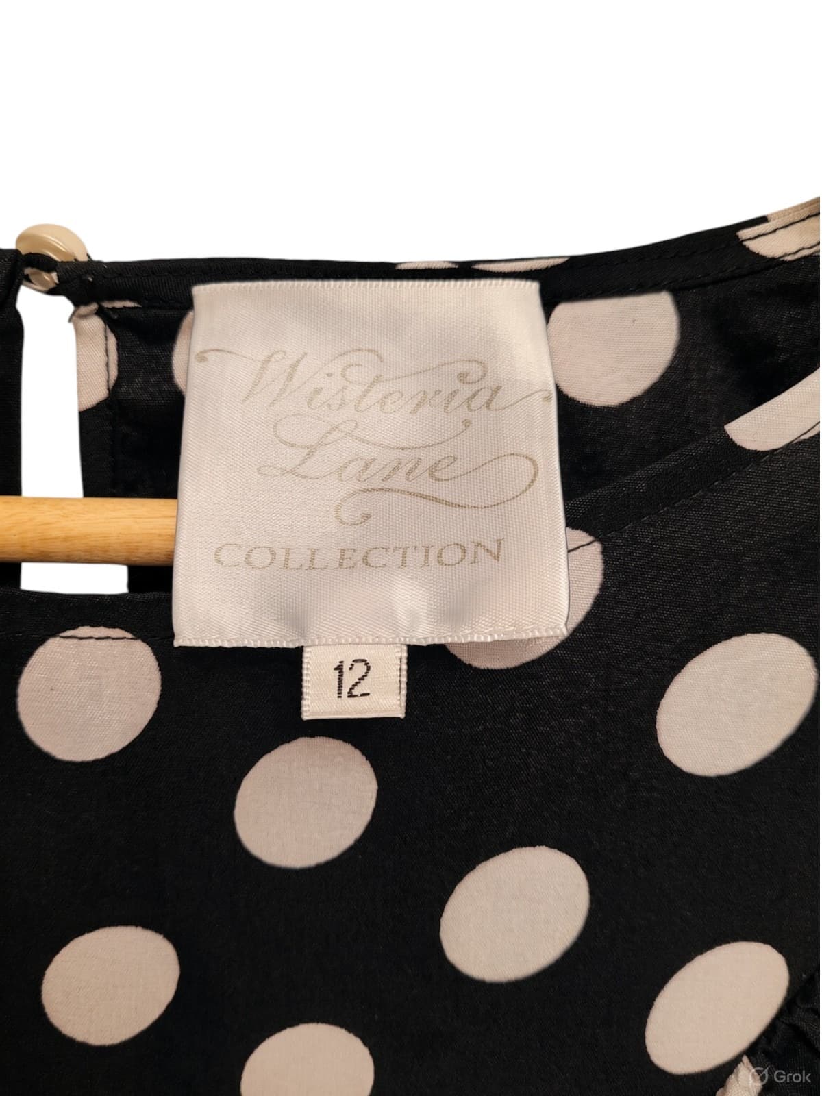 WISTERIA LANE Black White Polka Dot Ruffle Blouse Vintage Style Size 12 — photo 6 of 8