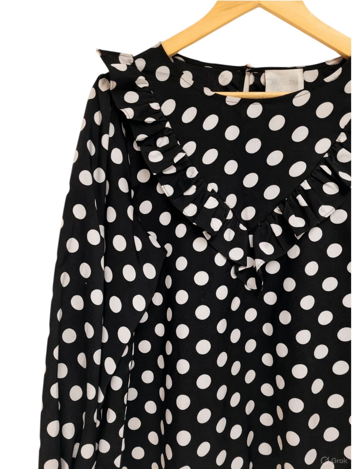 WISTERIA LANE Black White Polka Dot Ruffle Blouse Vintage Style Size 12 — photo 2 of 8