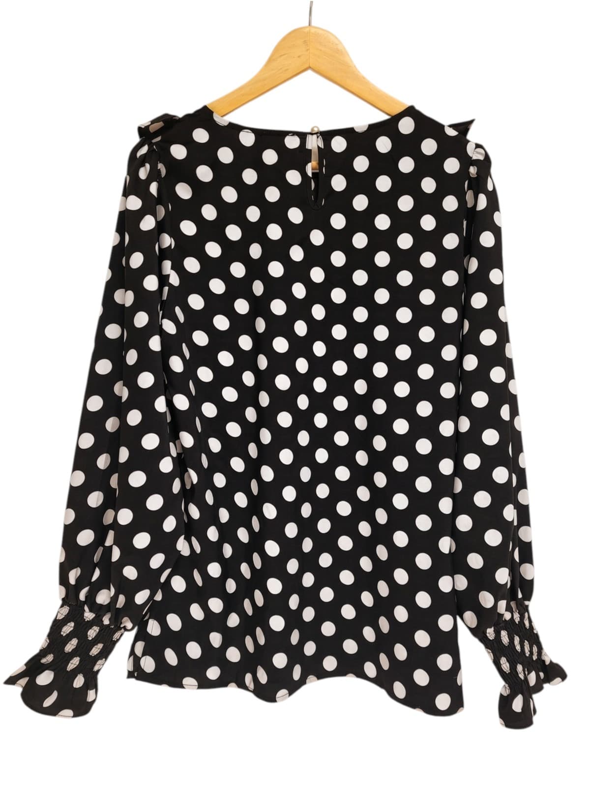 WISTERIA LANE Black White Polka Dot Ruffle Blouse Vintage Style Size 12 — photo 3 of 8